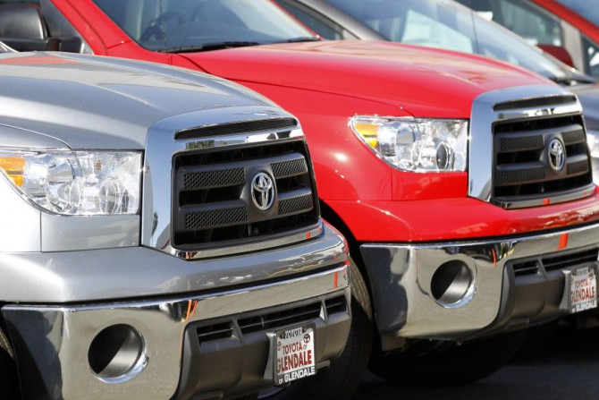 A view shows 2011 Toyota Tundra pick-up trucks at a dealership in Glendale