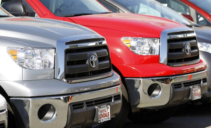 A view shows 2011 Toyota Tundra pick-up trucks at a dealership in Glendale