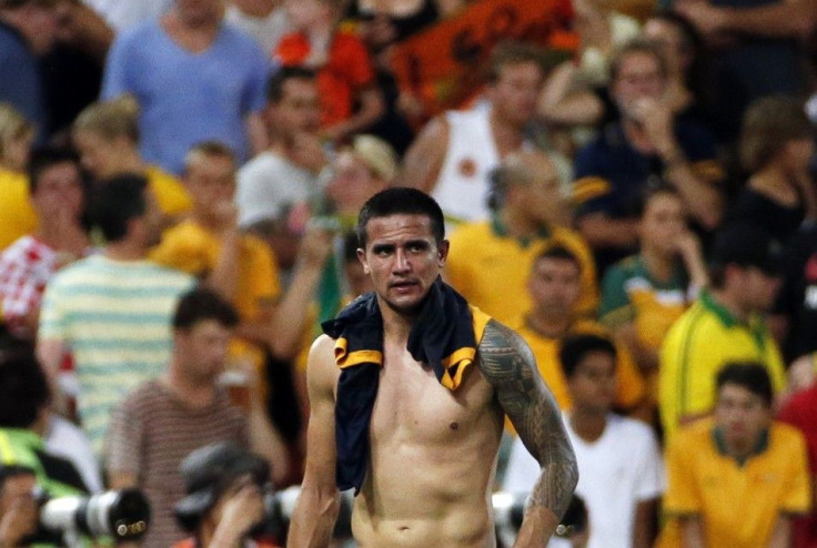 Australia&#039;s Tim Cahill reacts after their Asian Cup Group A soccer match against South Korea at the Brisbane Stadium in Brisbane January 17, 2015.