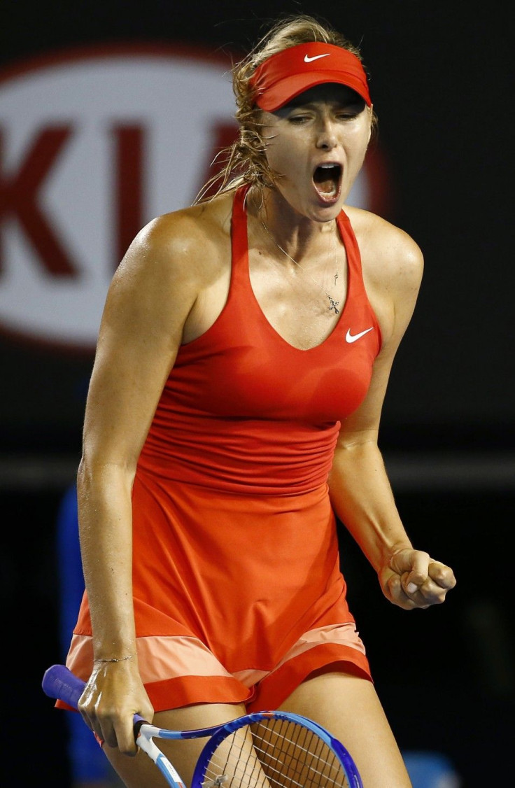 Maria Sharapova of Russia reacts after winning a point against Petra Martic of Croatia during their women&#039;s singles first round match at the Australian Open 2015 tennis tournament in Melbourne January 19, 2015. REUTERS/Issei Kato