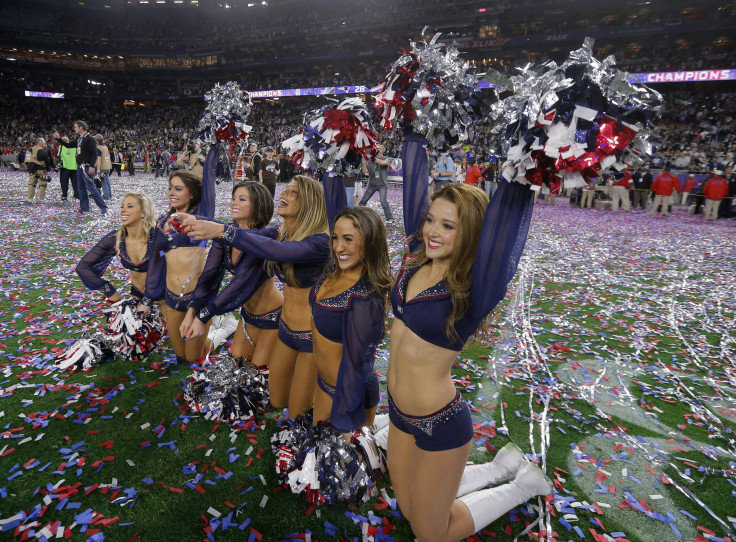 New England Patriots cheerleaders celebrate after their team defeated the Seattle Seahawks in the NFL Super Bowl XLIX football game in Glendale, Arizona February 1, 2015.  REUTERS/Brian Snyder