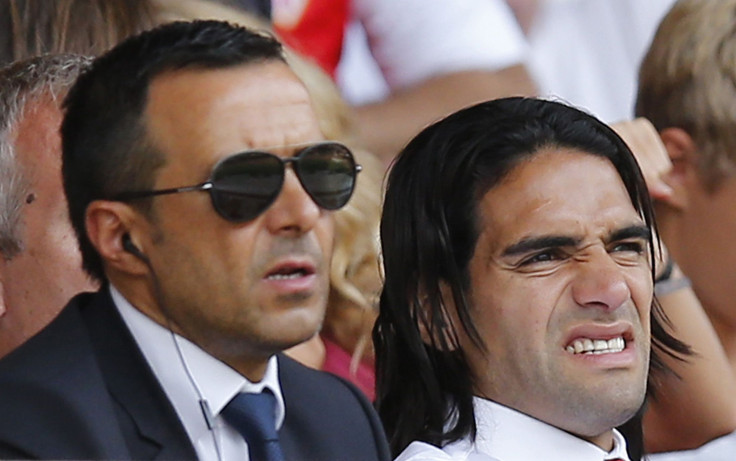 Monaco's Radamel Falcao (R) and his agent Jorge Mendes