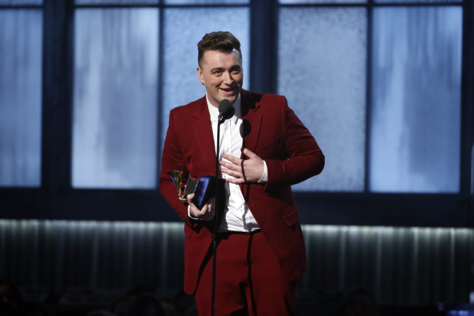 Sam Smith accepts the award for best pop vocal album for "In the Lonely Hour" at the 57th annual Grammy Awards