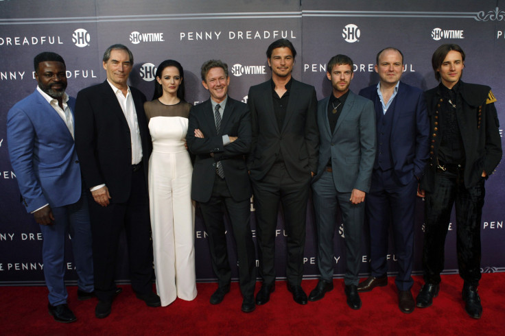 Cast members Danny Sapani, (L-R) Timothy Dalton, Eva Green, Executive Producer John Logan, cast members Josh Hartnett, Harry Treadaway, Rory Kinnear and Reeve Carney arrive for the world premiere of television series "Penny Dreadful"