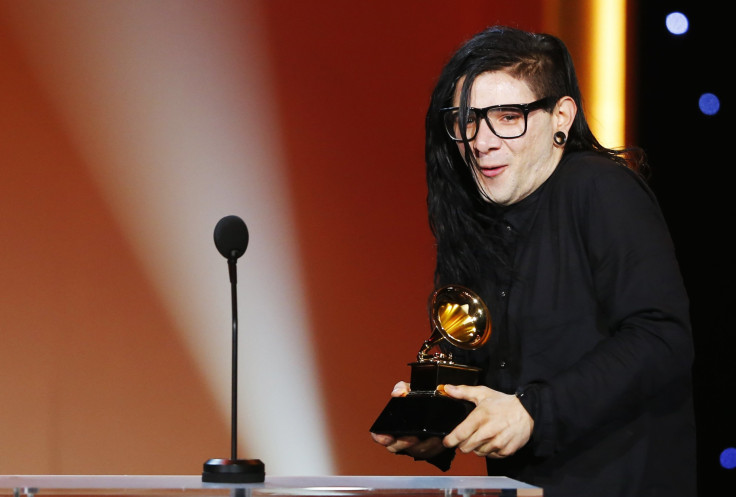 Skrillex accepts his award for best dance recording for their work "Bangarang" in 55th annual Grammy Awards in Los Angeles, California, February 10, 2013. 