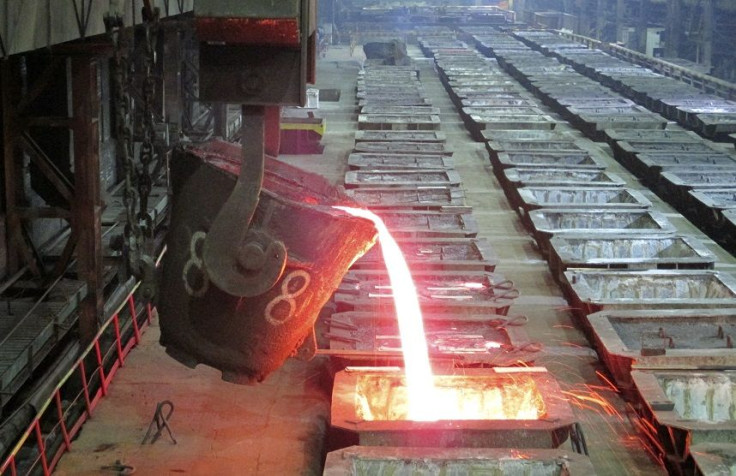 Molten nickel is poured at Nadezhda Metallurgical Plant of the Norilsk Nickel company in the Arctic city of Norilsk January 23, 2015.