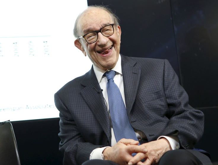 Former Federal Reserve Chair Alan Greenspan smiles at a Brookings Institution forum on "Achieving Strong Economic Growth" in Washington April 8, 2015.