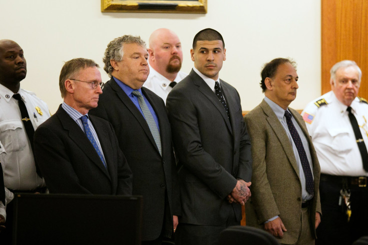 Aaron Hernandez looks on as the guilty verdict is read out.