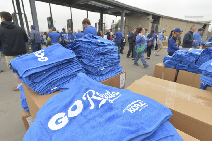 Kansas City Royals towels being handed out before a game.