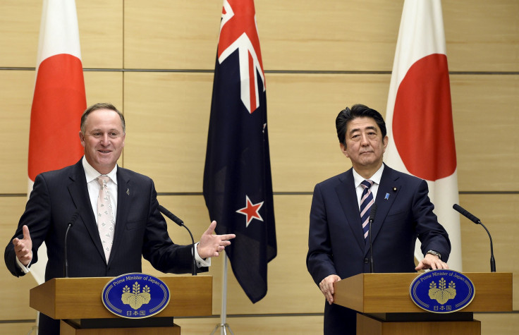 New Zealand's Prime Minister John Key and Japan's Prime Minister Shinzo Abe