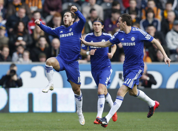 Eden Hazard celebrating after scoring a goal.