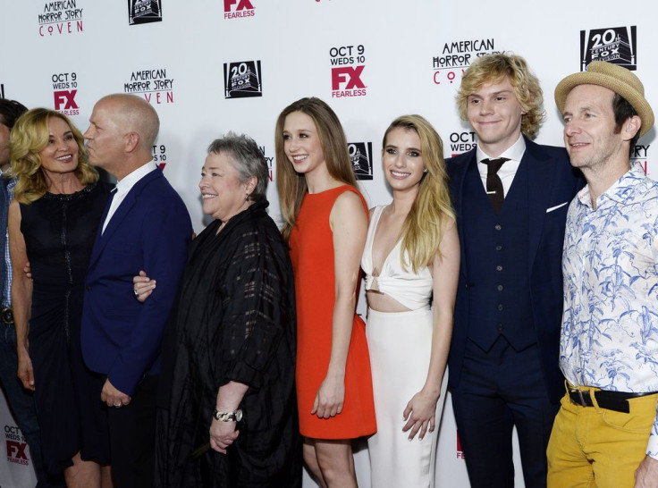 From left to right, actress Jessica Lange, Ryan Murphy, creator, executive producer, writer/director of the minseries, and actors Kathy Bates, 