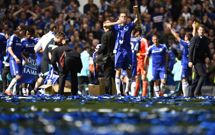 Chelsea's Nemanja Matic celebrates after the team clinched the Premier League title.