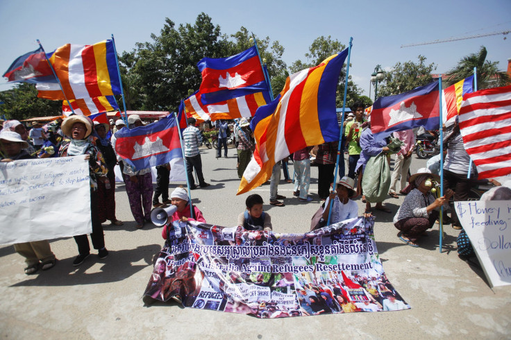 Protesters outside the Australian Embassy in Phnom Penh