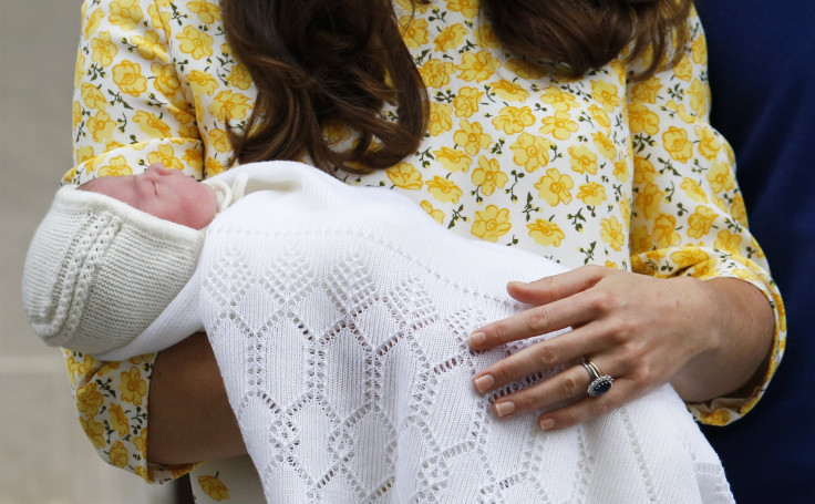 Britain's Catherine, Duchess of Cambridge, holds her baby daughter, Charlotte Elizabeth Diana, outside the Lindo Wing of St Mary's Hospital, in London, Britain May 2, 2015.
