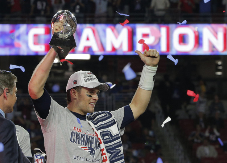 Tom Brady celebrating the 2015 Super Bowl win.