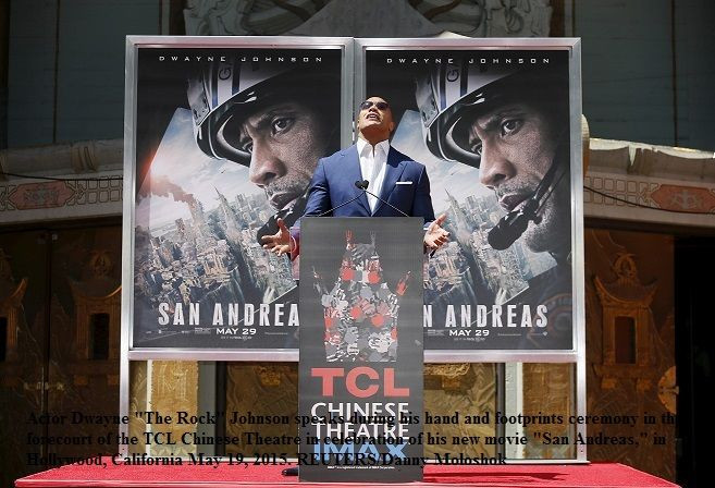 Actor Dwayne "The Rock" Johnson speaks during his hand and footprints ceremony at the TCL Chinese Theatre