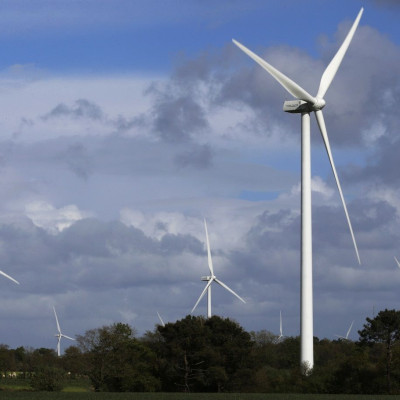ECO 110 wind turbines manufactured by Alstom are seen in the Landes de Couesme wind farm near La Gacilly, western France, April 26, 2014.