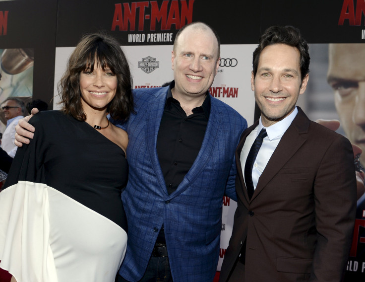 Kevin Feige (C) With Evangeline Lilly (L) And Paul Rudd (R)