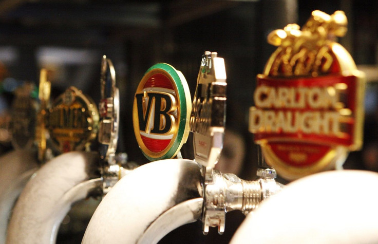 The tab of VB beer (3rd R), the most popular Foster's beer in Australia, is seen at a pub in central Sydney June 3, 2011.