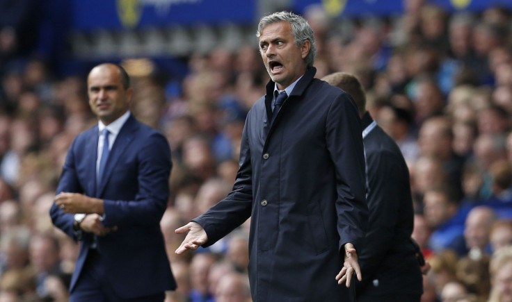 Chelsea manager Jose Mourinho shouts during the match against Everton.