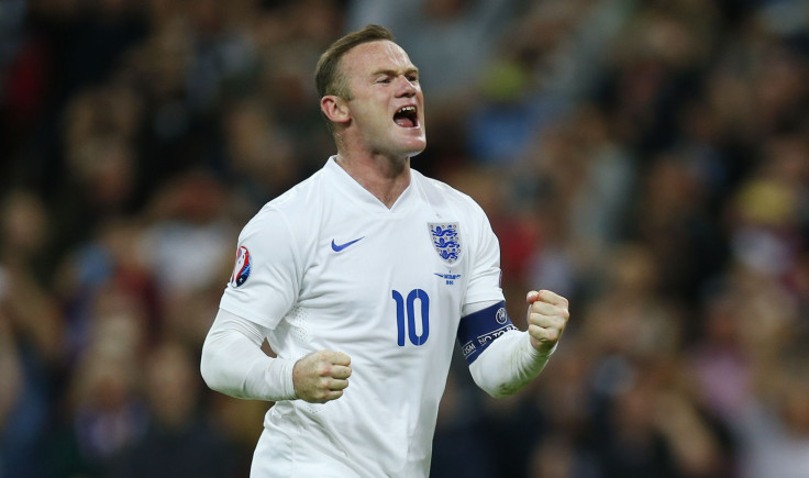 Wayne Rooney celebrates after scoring his 50th goal for England.