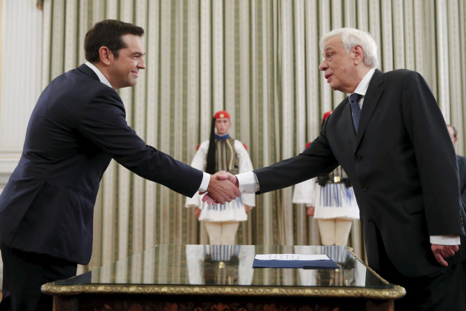Leftist Syriza leader and winner of Greek general election Alexis Tsipras is sworn in as prime minister by Greek President Prokopis Pavlopoulos