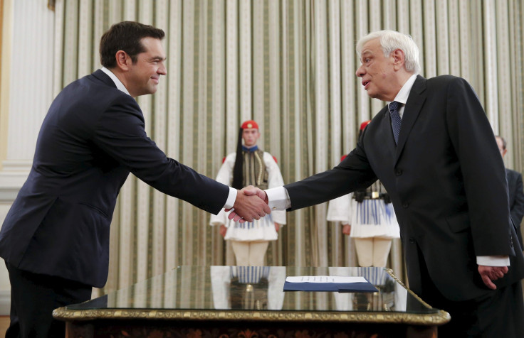 Leftist Syriza leader and winner of Greek general election Alexis Tsipras is sworn in as prime minister by Greek President Prokopis Pavlopoulos