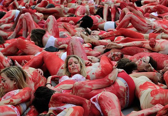 Activists against animal suffering and meat consumption