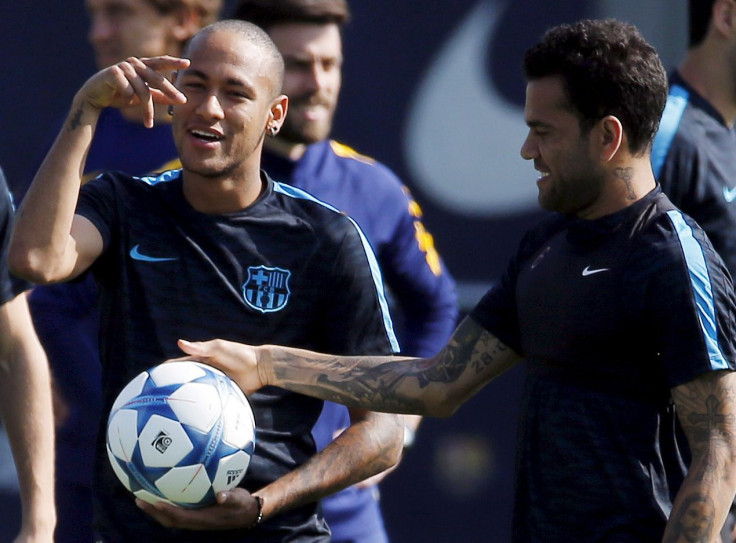 Neymar in training with his Barcelona teammates.