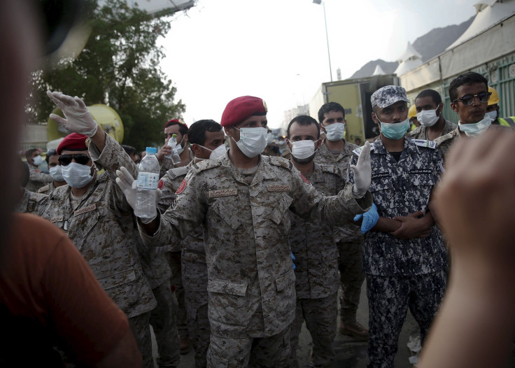 Saudi security forces block the way to an area where a stampede occurred at the camp city at Mina, near the holy city of Mecca September 24, 2015.