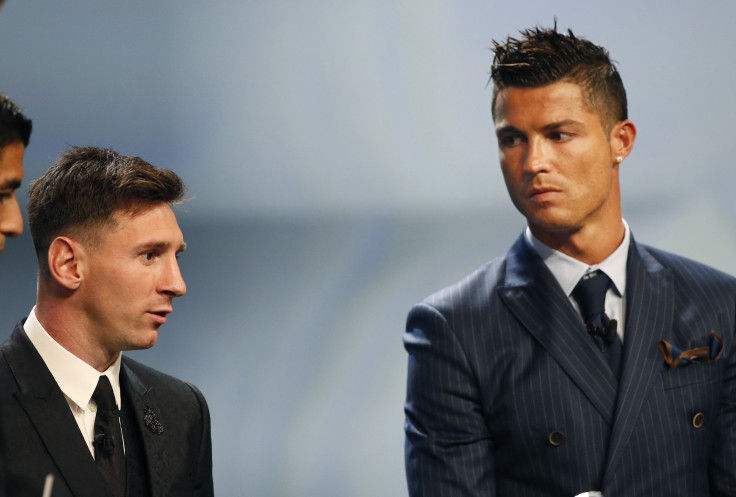 Cristiano Ronaldo and Lionel Messi at an awards ceremony