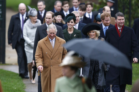 Britain's Prince Charles and his wife Camilla arrive ahead of Prince William and Kate, and other members of the royal family, to attend the Christmas Day service 