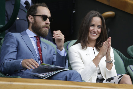 Pippa (R) and James (L) Middleton, the sister and brother of Britain's Catherine, Duchess of Cambridge, watch the women's singles tennis