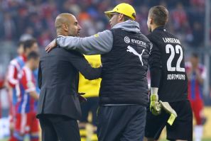 Bayern Munich's coach Guardiola congratulates former Borussia Dortmund's coach Klopp 