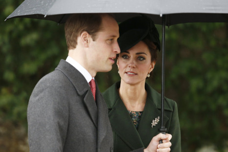 Britain's Prince William and his wife Kate leave after attending the Christmas Day service at church