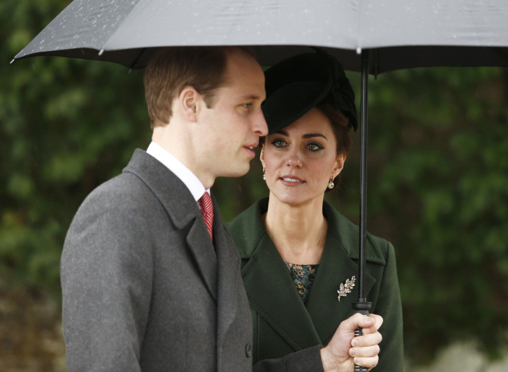 Britain's Prince William and his wife Kate leave after attending the Christmas Day service at church