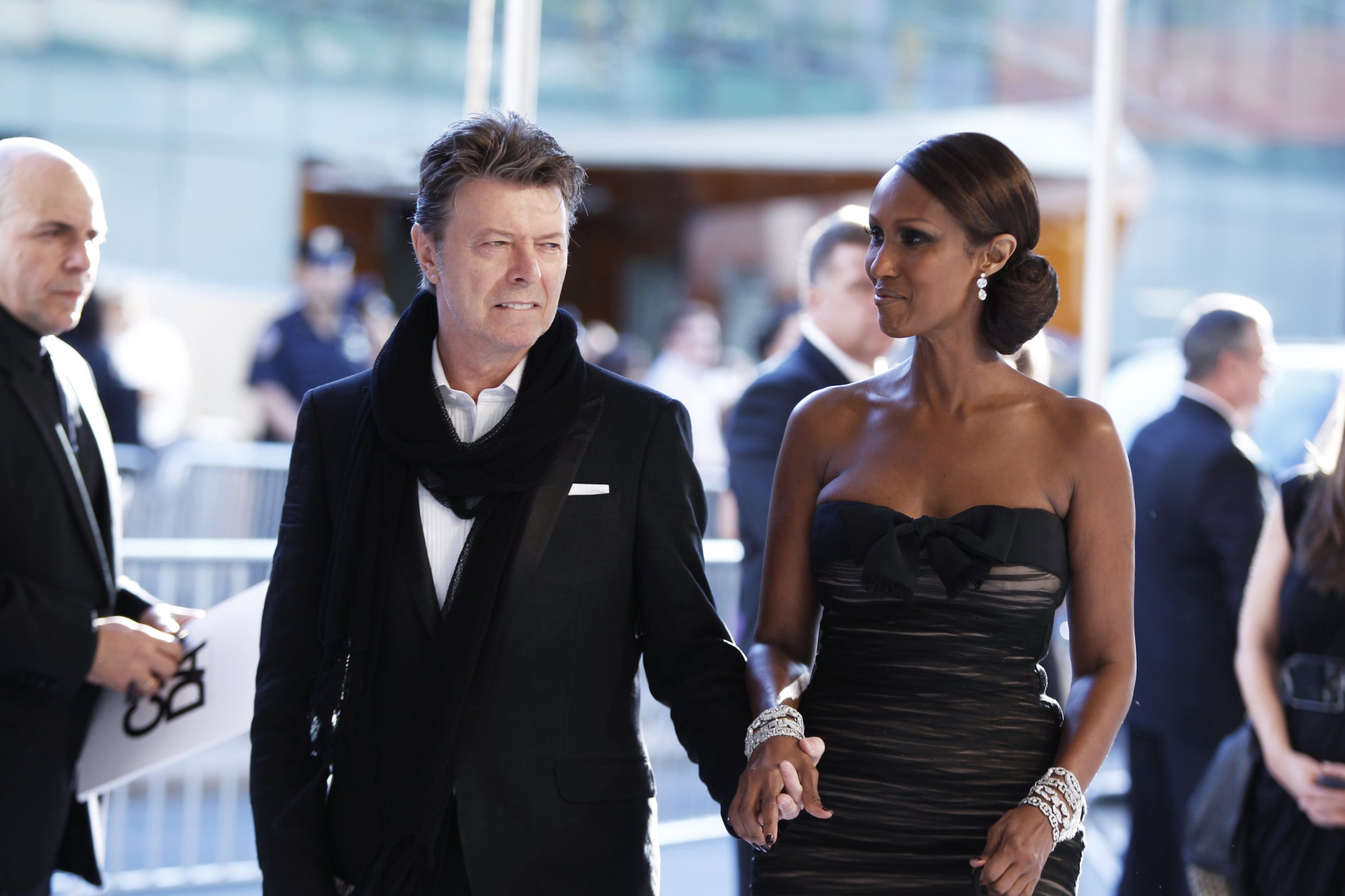 Singer David Bowie arrives with his wife Iman to attend the Council of Fashion Designers of America CFDA fashion awards