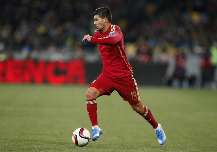 Spain's Nolito controls the ball during the Euro 2016 group C qualifying soccer match against Ukraine 