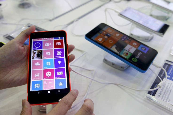 Microsoft's Lumia 640 smartphone is displayed at the Microsoft booth during the 2015 Computex exhibition at the TWTC Nangang exhibition hall in Taipei, Taiwan, June 2, 2015. 