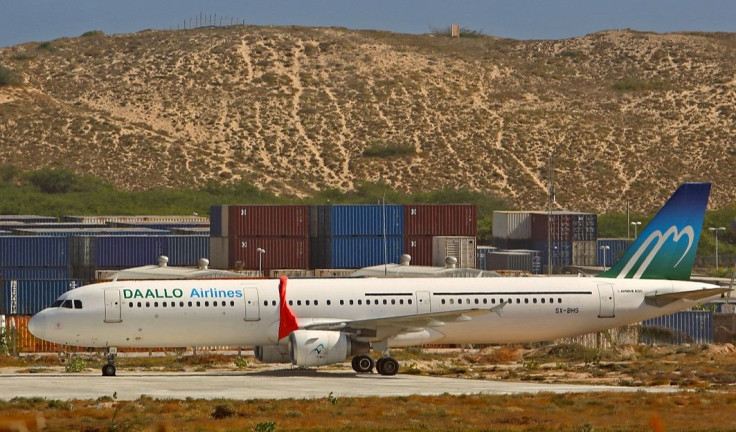 An aircraft belonging to Daallo Airlines is parked at the Aden Abdulle international airport