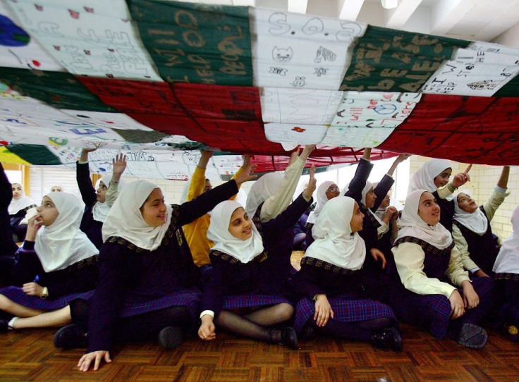 Muslim girls wearing headscarves