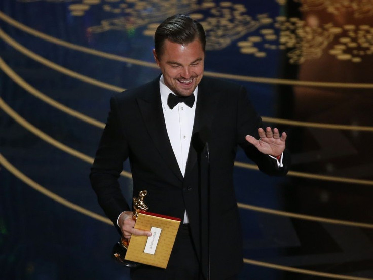 Leonardo DiCaprio accepts the Oscar for Best Actor for the movie "The Revenant" at the 88th Academy Awards in Hollywood, California February 28, 2016.