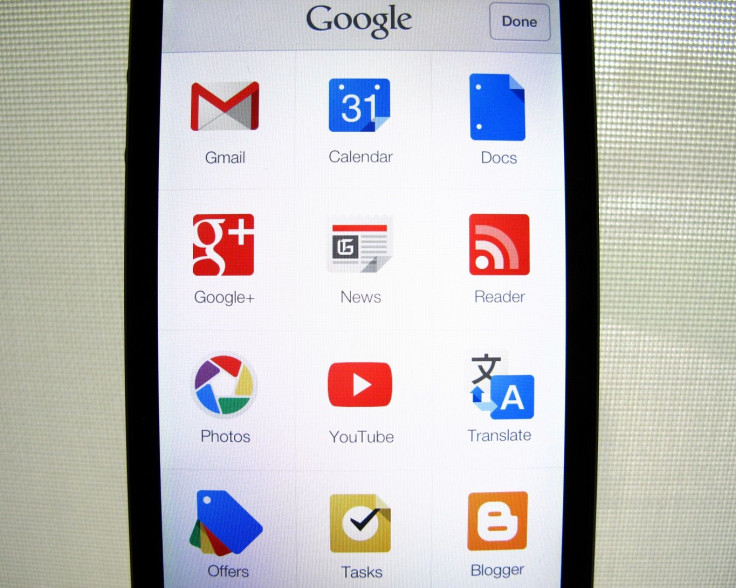 Google apps are shown on an Apple iphone 5 in this photo illustration in Encinitas, California, April 16, 2013. Google will report their earnings on April 18.