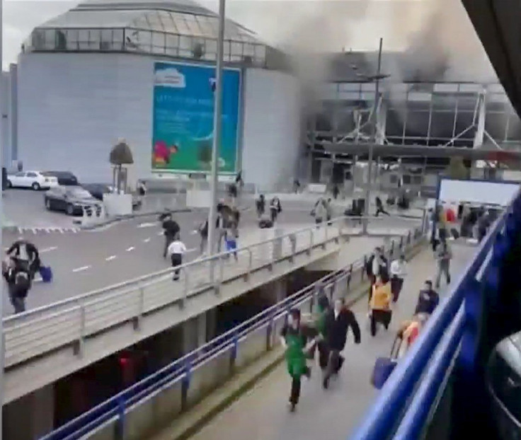People flee from the Brussels airport in this image taken from video