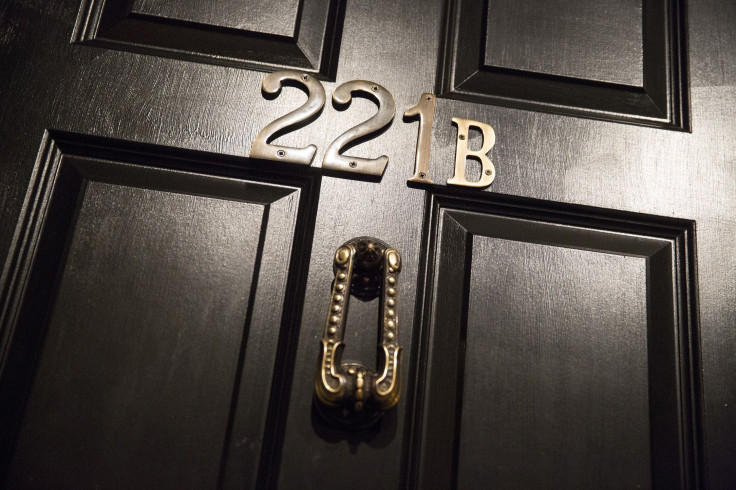 The door bearing the number 221B, is shown from a Sherlock Holmes-themed escape room in Alexandria, Virginia October 17, 2015.