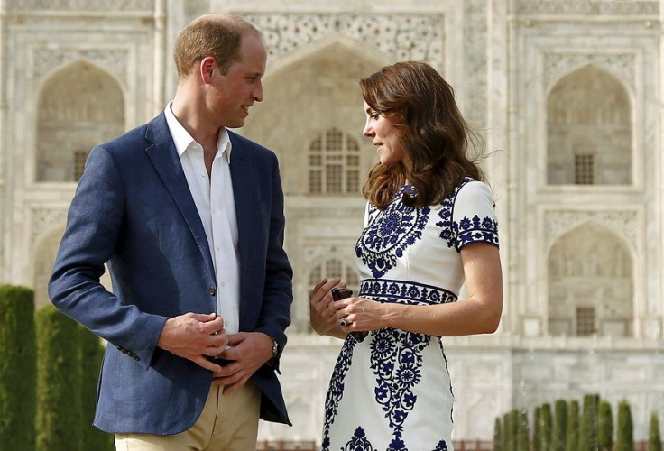 Britain's Prince William and his wife Catherine, the Duchess of Cambridge, pose at the Taj Mahal in Agra, India, April 16, 2016.