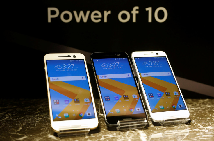 HTC 10 Android-based smartphones are displayed during the launch event in Taitung, Taiwan April 12, 2016. 