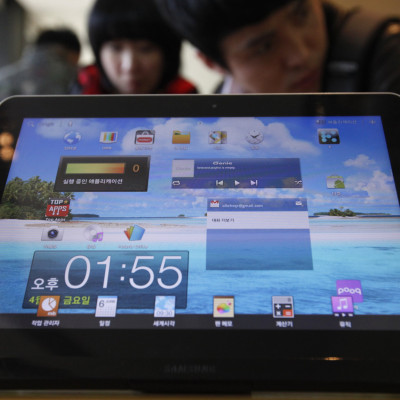 The Samsung Electronics' Galaxy Tab is displayed for customers at a store in Seoul April 6, 2012. 