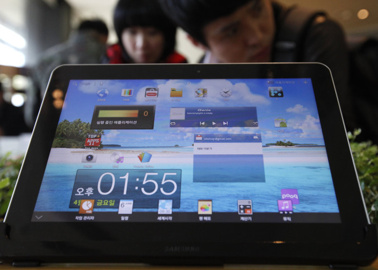 The Samsung Electronics' Galaxy Tab is displayed for customers at a store in Seoul April 6, 2012.